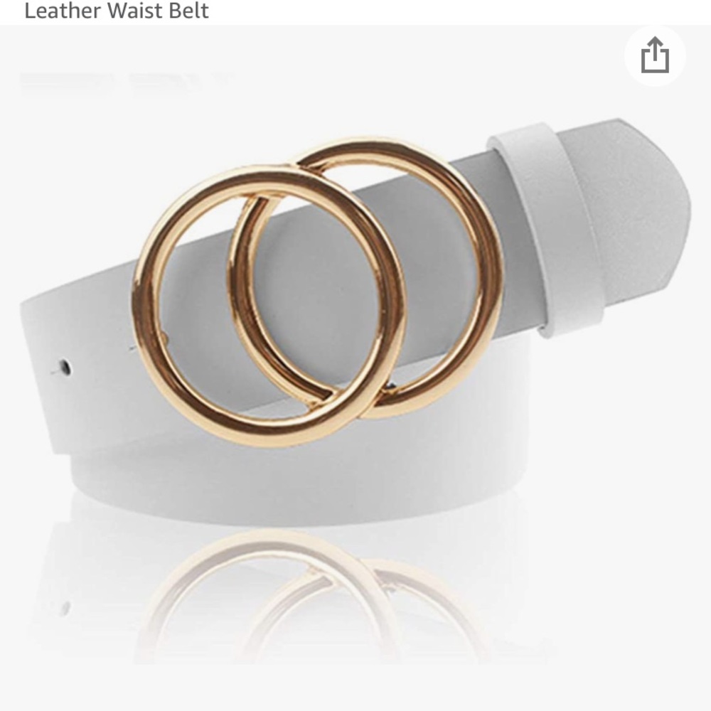 SOLD Udekit Women's White PU Leather Belt Double O Ring Soft Faux Leather Belt
